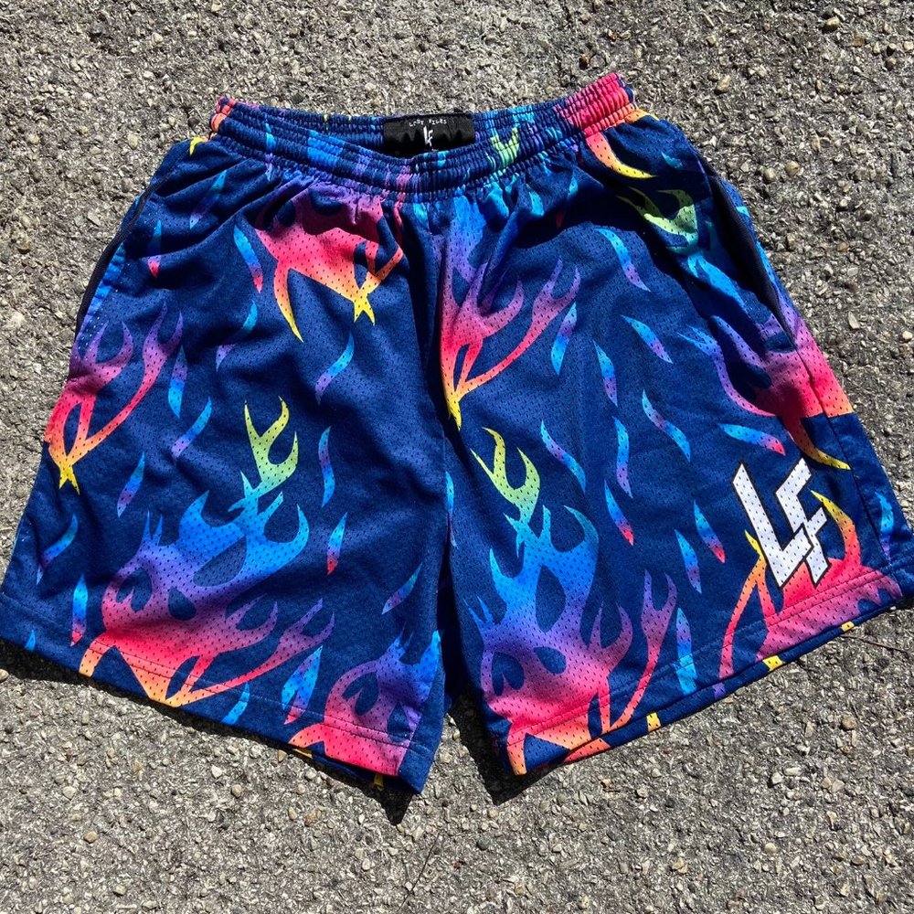 Lost Files - Blue Flames Shorts - In Hand (Medium)
